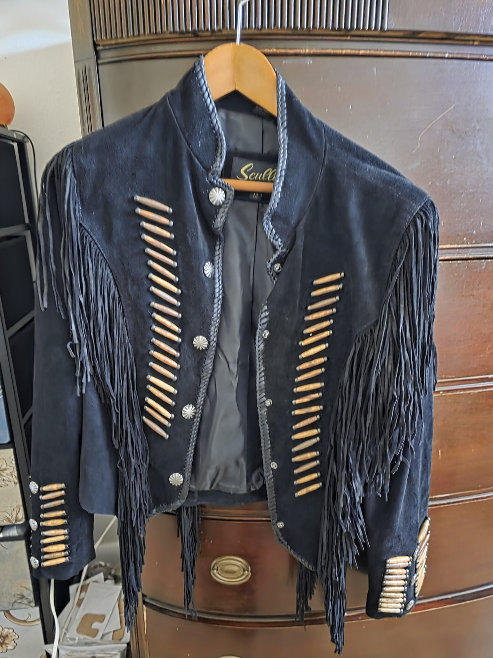 Scully Black Suede Fringe Jacket with Wooden Bead Detail - Picture 4 of 4